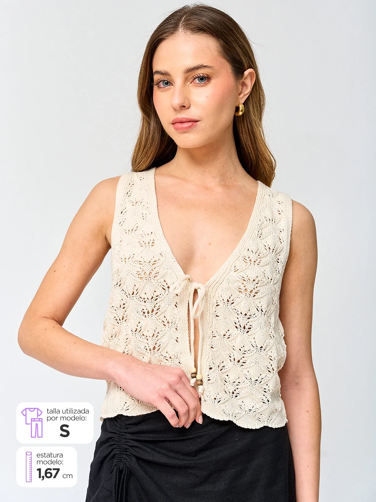 POLERA MUJER INDEX ALGODÓN SIN MANGAS TEJIDA LAZO - 1