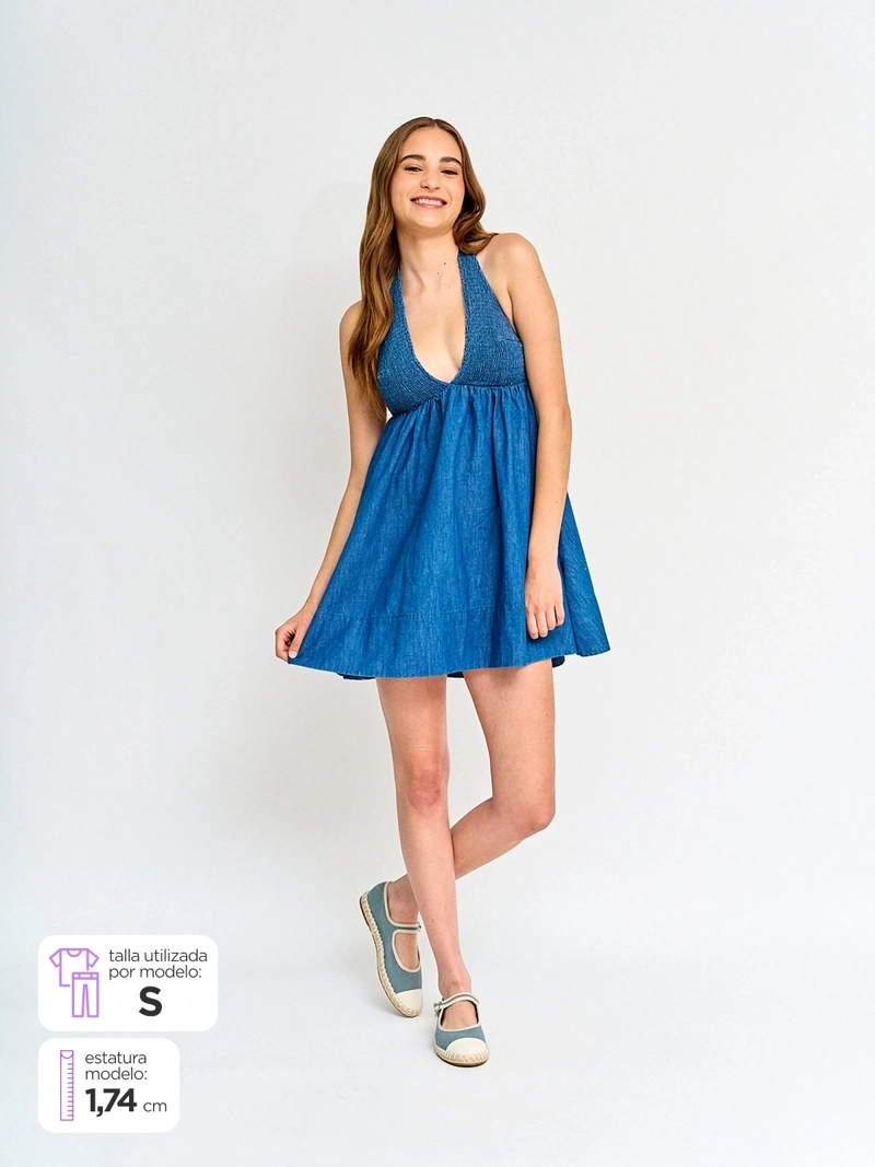 VESTIDO MUJER INDEX ALGODÓN CORTO HALTER DENIM - 1