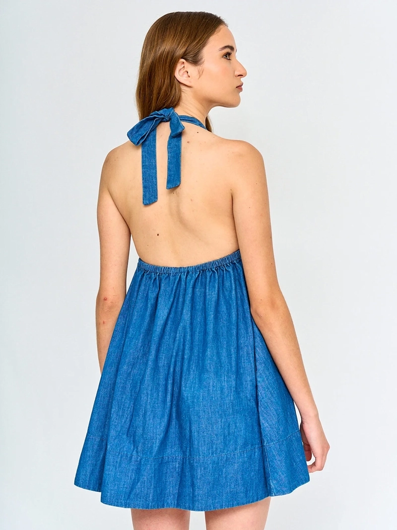 VESTIDO MUJER INDEX ALGODÓN CORTO HALTER DENIM - 3