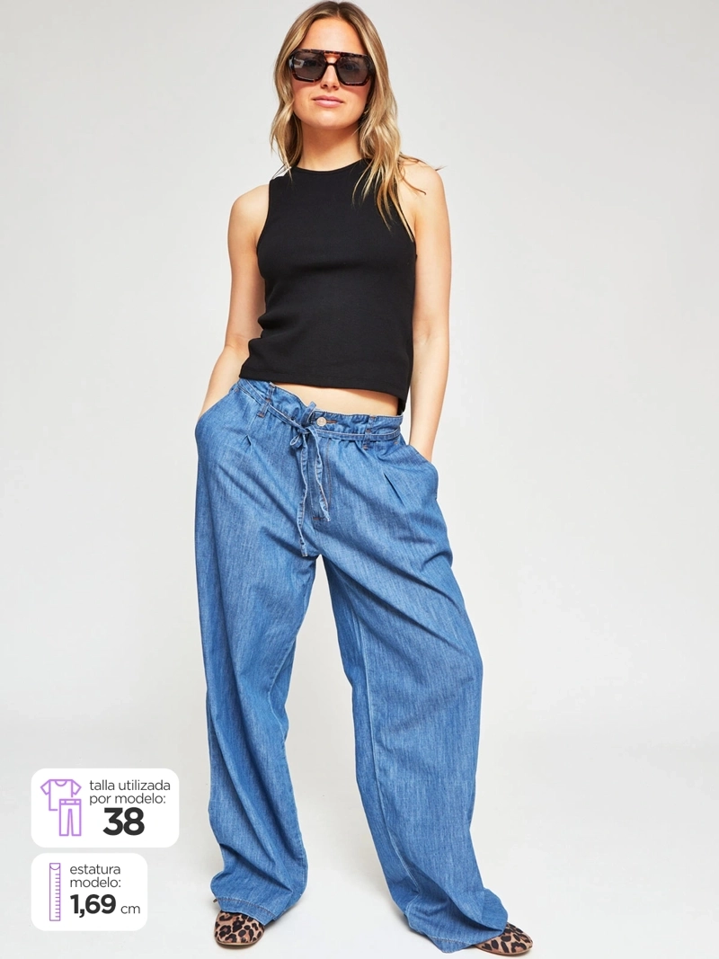 PANTALÓN MUJER INDEX ALGODÓN FLUIDO DENIM - 1
