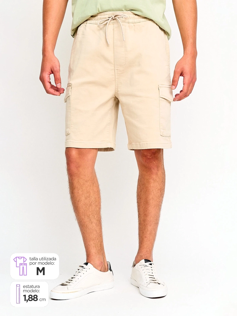 BERMUDA HOMBRE INDEX ALGODÓN CARGO PUNTO Y BOLSILLOS - 1