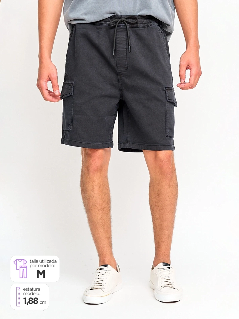 BERMUDA HOMBRE INDEX ALGODÓN CARGO PUNTO Y BOLSILLOS