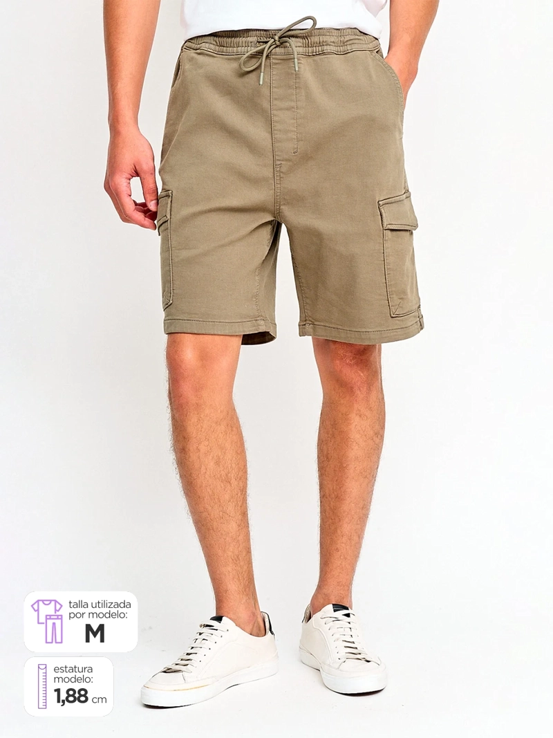 BERMUDA HOMBRE INDEX ALGODÓN CARGO PUNTO Y BOLSILLOS