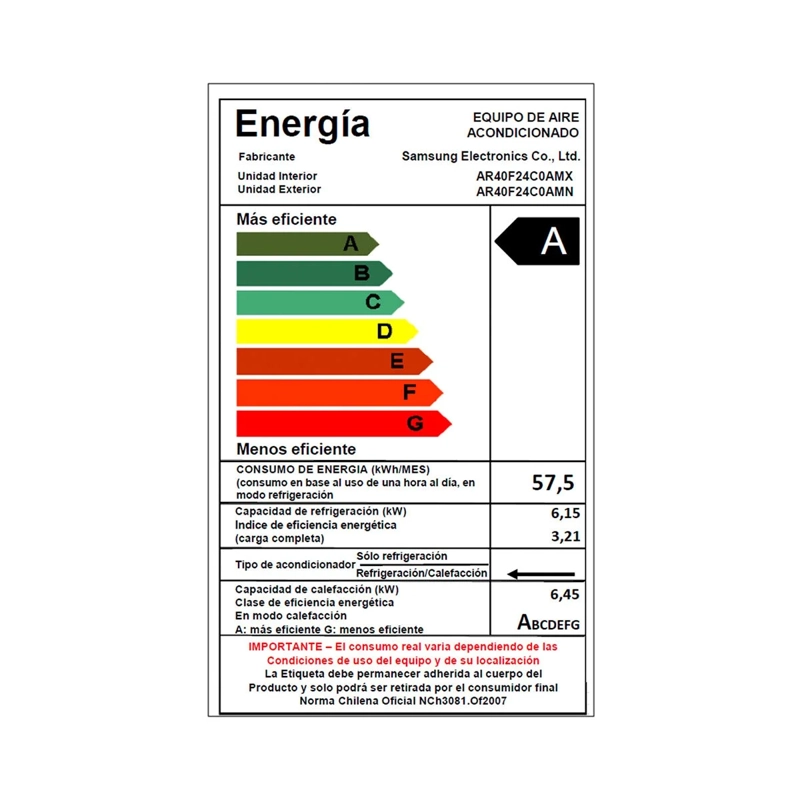 AIRE ACONDICIONADO SPLIT SAMSUNG AR40F24C0AM 24000 BTU FRÍO CALOR INVERTER - 6