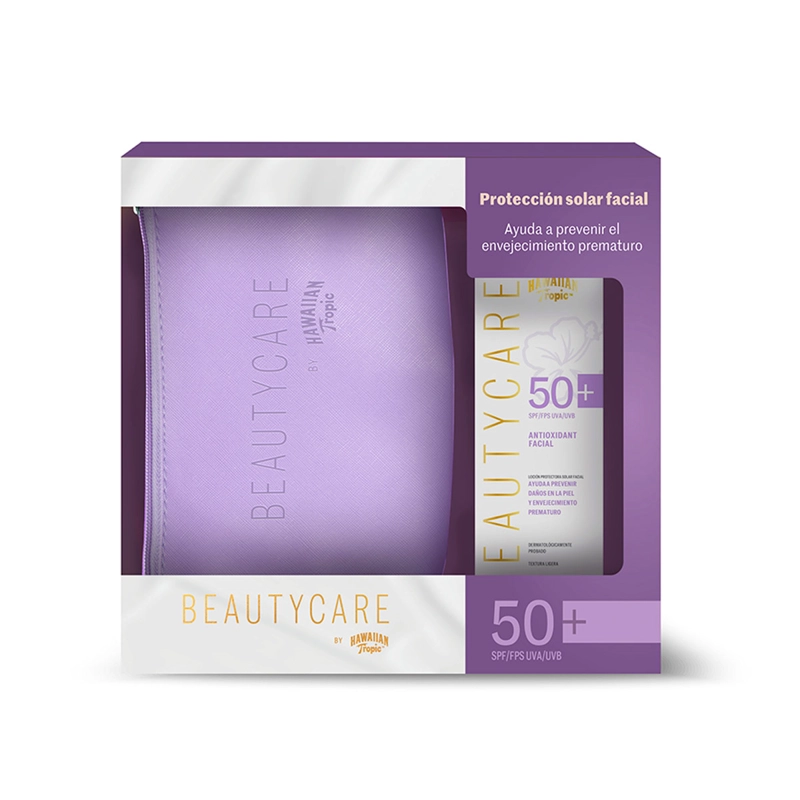 SET HAWAIIAN TROPIC ANTIOXIDANT BEAUTYCARE PROTECTOR SOLAR ROSTRO SPF 50 ML + COSMETIQUERO - 1