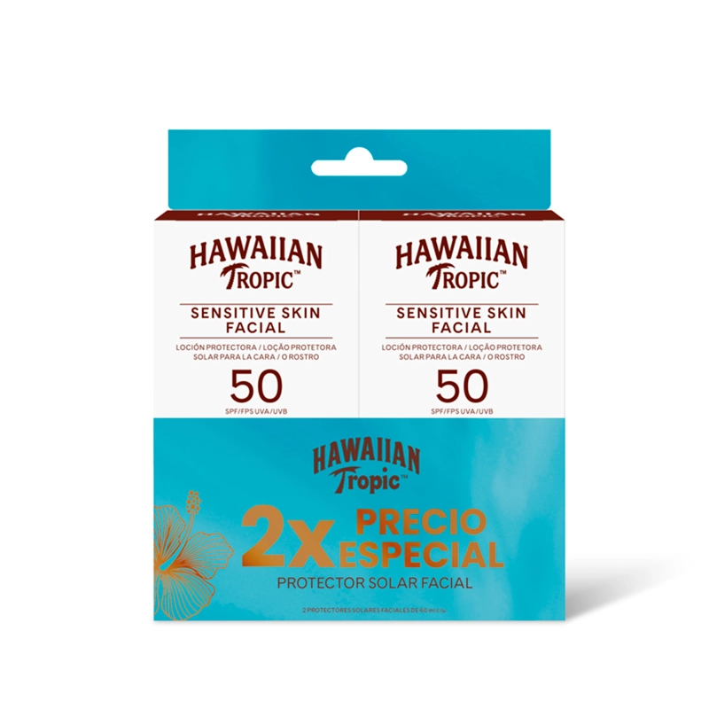 PACK 2 PROTECTORES SOLARES FACIALES HAWAIIAN TROPIC SENSITIVE SKIN 60 ML - 1