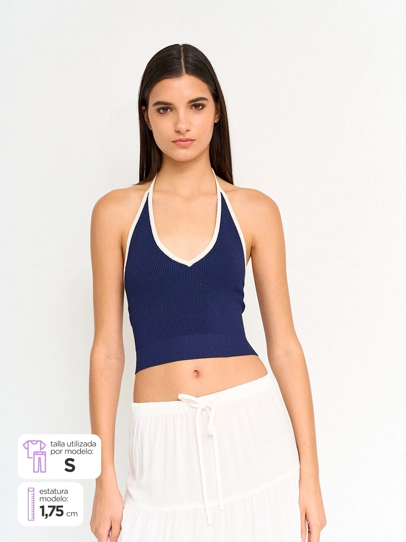 POLERA MUJER INDEX HALTER SIN MANGAS CONTRASTE TEJIDO - 1