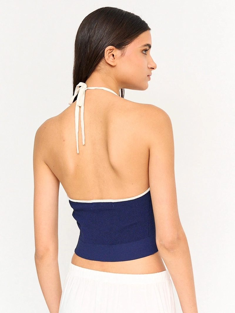 POLERA MUJER INDEX HALTER SIN MANGAS CONTRASTE TEJIDO - 2