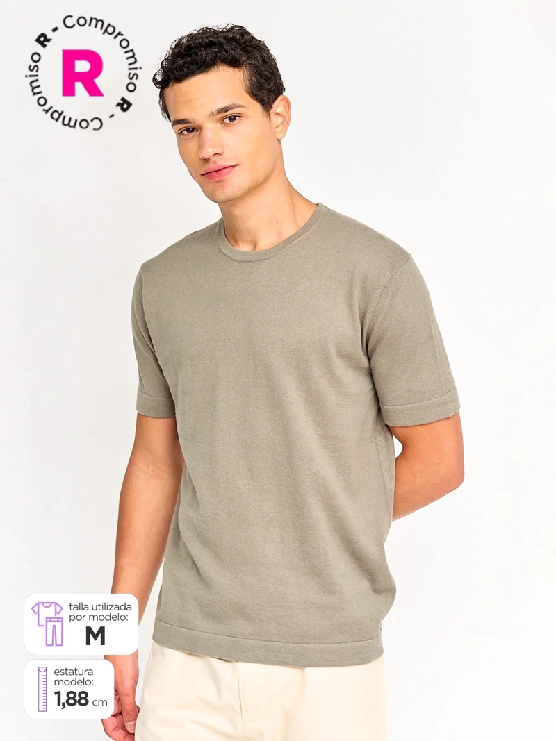 POLERA HOMBRE CACHAREL ALGODÓN CUELLO REDONDO MANGA CORTA TEJIDA