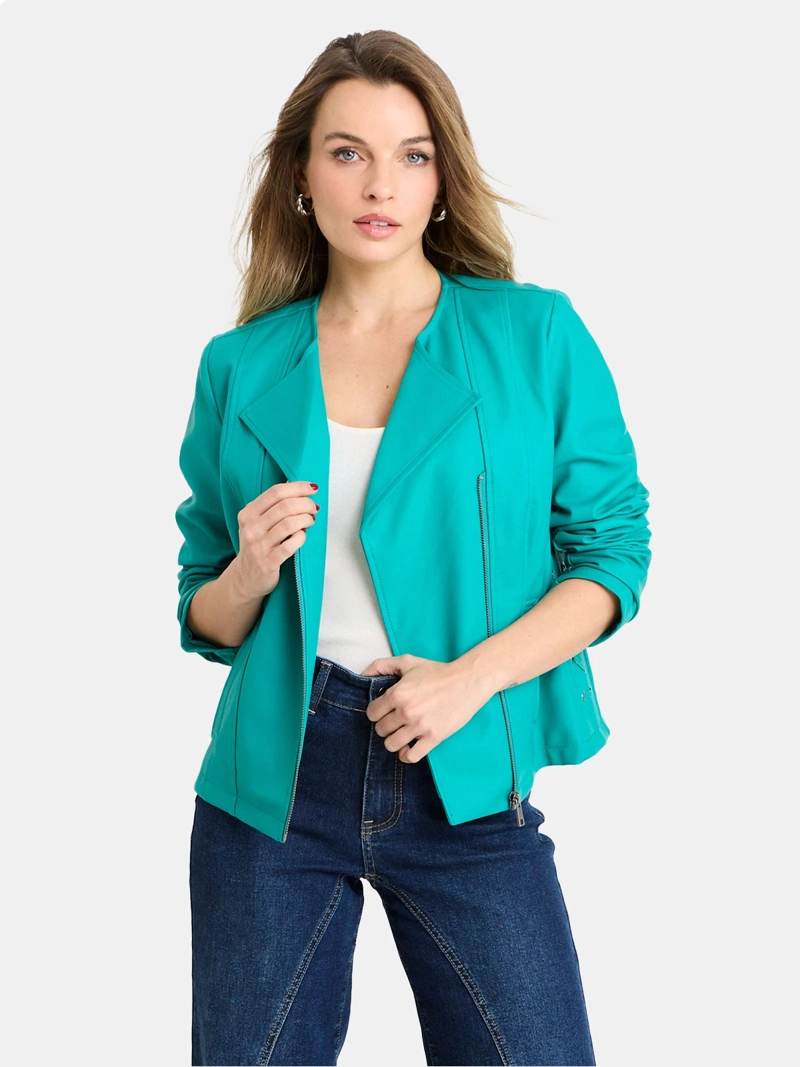 CHAQUETA MUJER ASH BIKER FORRADA CIERRE ASIMÉTRICO BOLSILLOS DELANTEROS Y DETALLE LATERAL CON LAZOS CRUZADOS