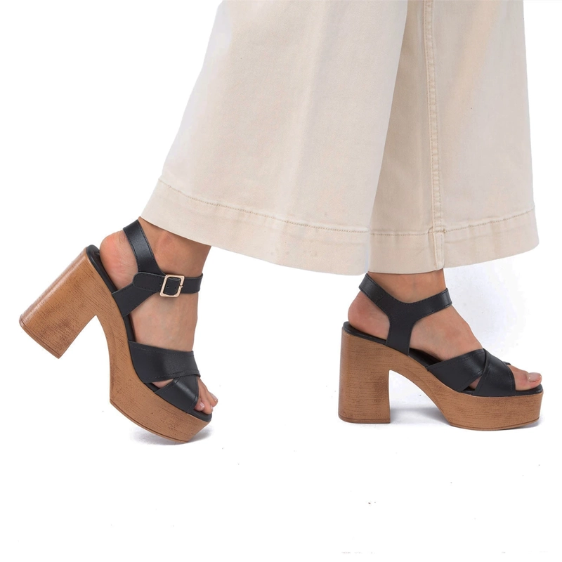 SANDALIAS MUJER GACEL NEGRO FLO CUERO - 2