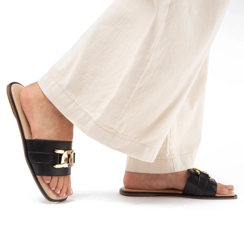 SANDALIAS MUJER GACEL NEGRO ODETH CUERO - 2