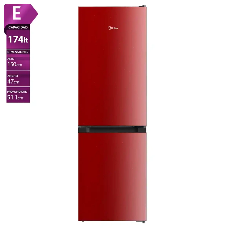 REFRIGERADOR BOTTOM FREEZER MIDEA MDRB241FGE13M 174L FRÍO DIRECTO ROJO