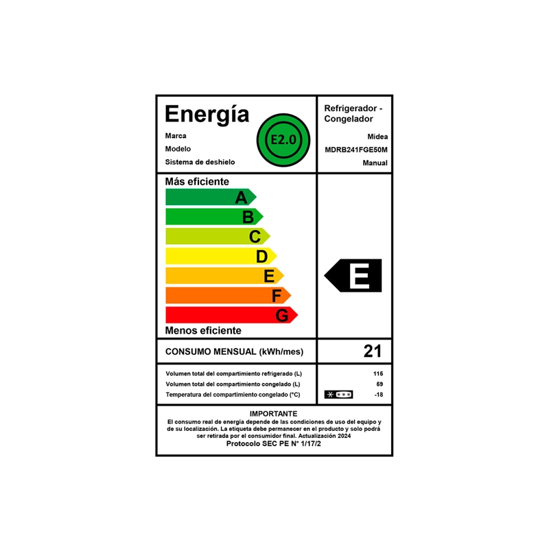 REFRIGERADOR BOTTOM FREEZER MIDEA MDRB241FGE50M 174L FRÍO DIRECTO GRIS - 11