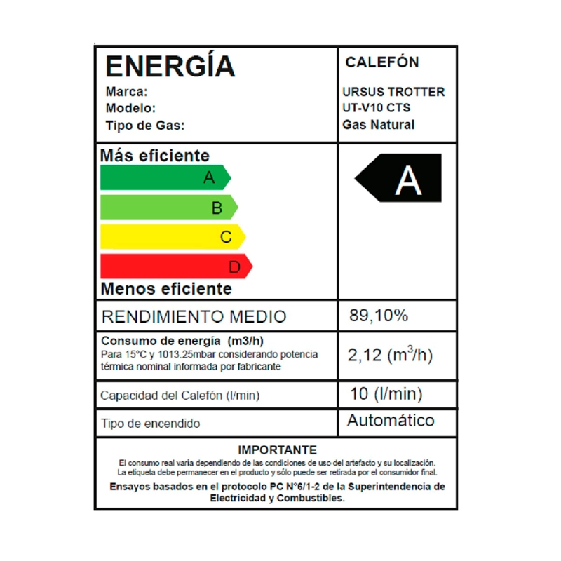 CALEFONT GAS NATURAL 10 LT URSUS TROTTER UT V10-CTS GN - 8