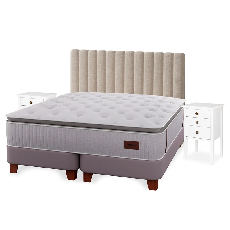 CAMA EUROPEA FLEX HERITAGE BOX 2 PLAZAS + RESPALDO TUBULAR + VELADOR ROMA - 1