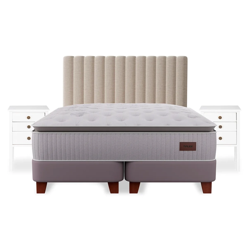 CAMA EUROPEA FLEX HERITAGE BOX 2 PLAZAS + RESPALDO TUBULAR + VELADOR ROMA - 2