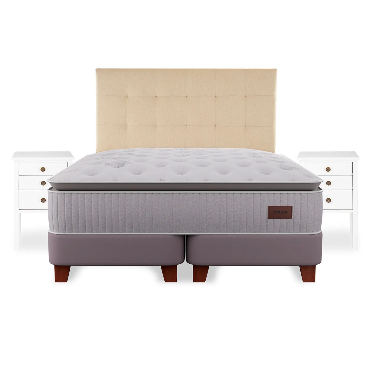 CAMA EUROPEA FLEX HERITAGE BOX KING + RESPALDO CRUDO + VELADOR ROMA - 2