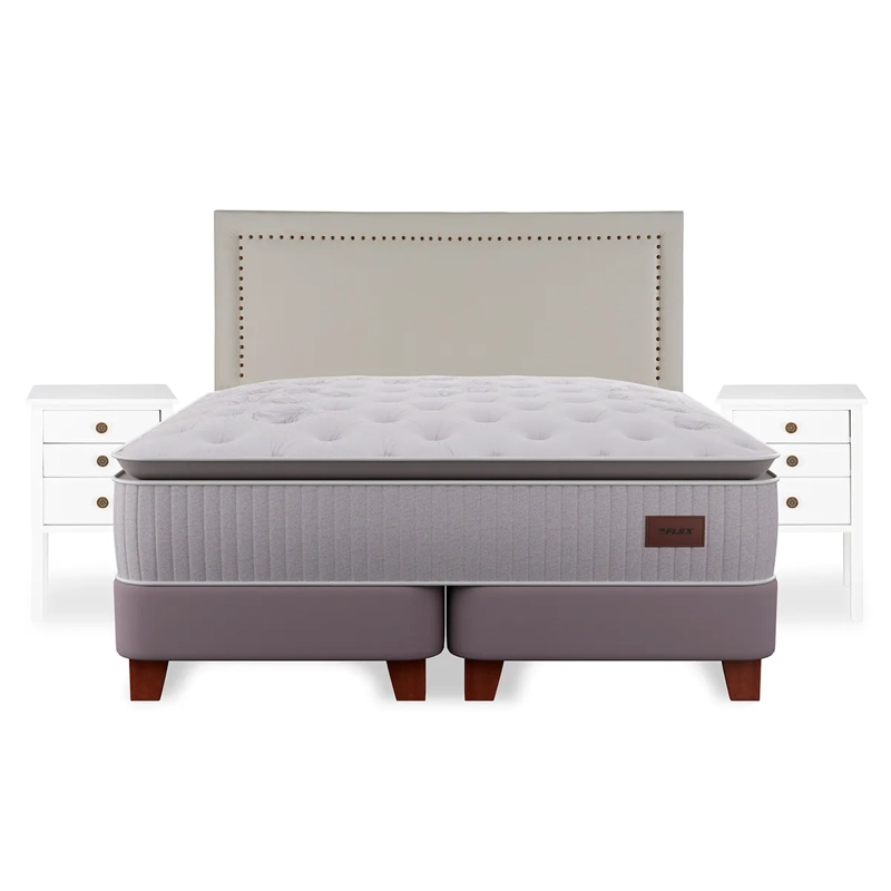CAMA EUROPEA FLEX HERITAGE BOX KING + RESPALDO TACHAS + VELADOR ROMA - 2