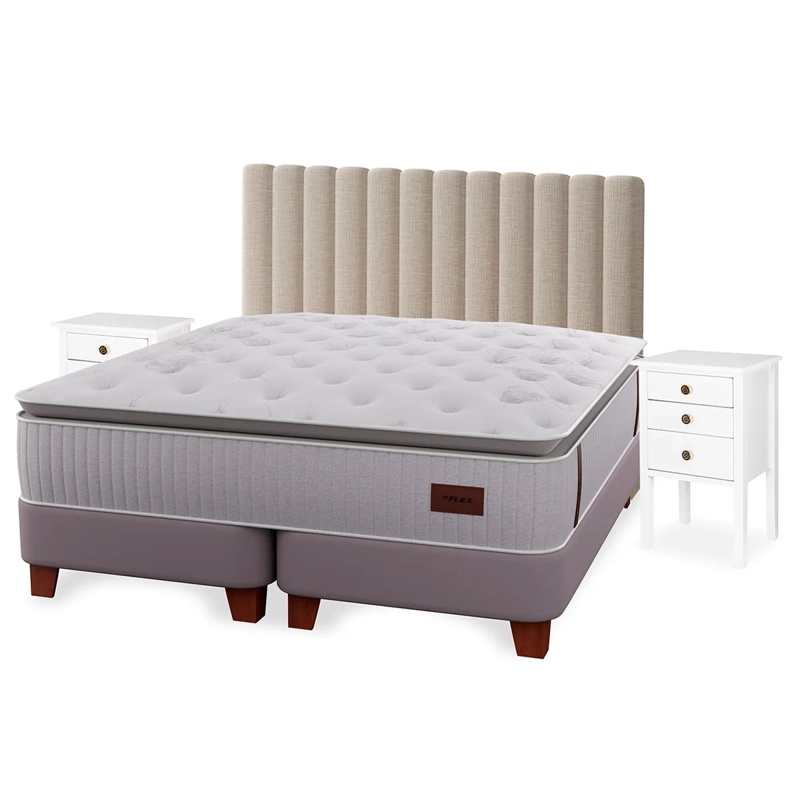 CAMA EUROPEA FLEX HERITAGE BOX KING + RESPALDO TUBULAR + VELADOR ROMA - 1