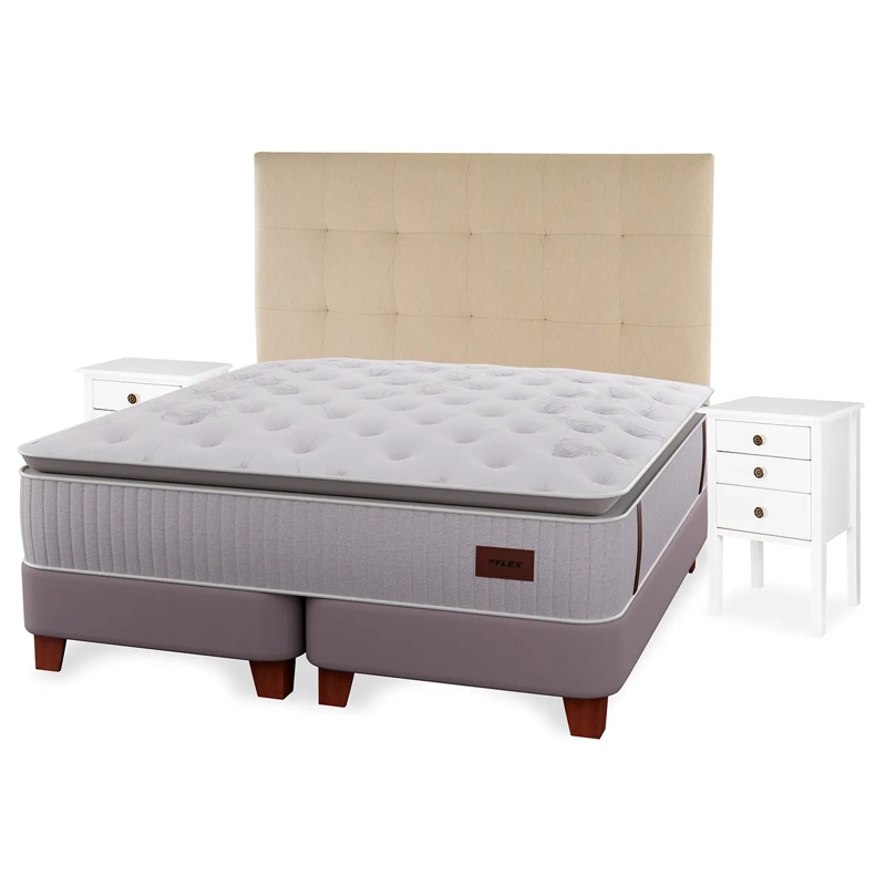 CAMA EUROPEA FLEX HERITAGE BOX SÚPER KING + RESPALDO CRUDO + VELADOR ROMA - 1