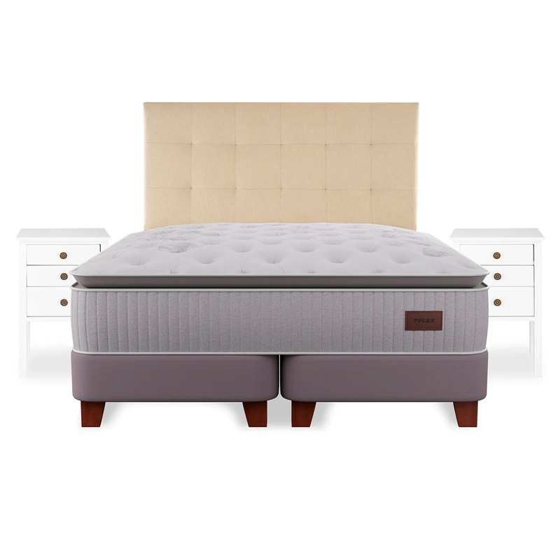 CAMA EUROPEA FLEX HERITAGE BOX SÚPER KING + RESPALDO CRUDO + VELADOR ROMA - 2