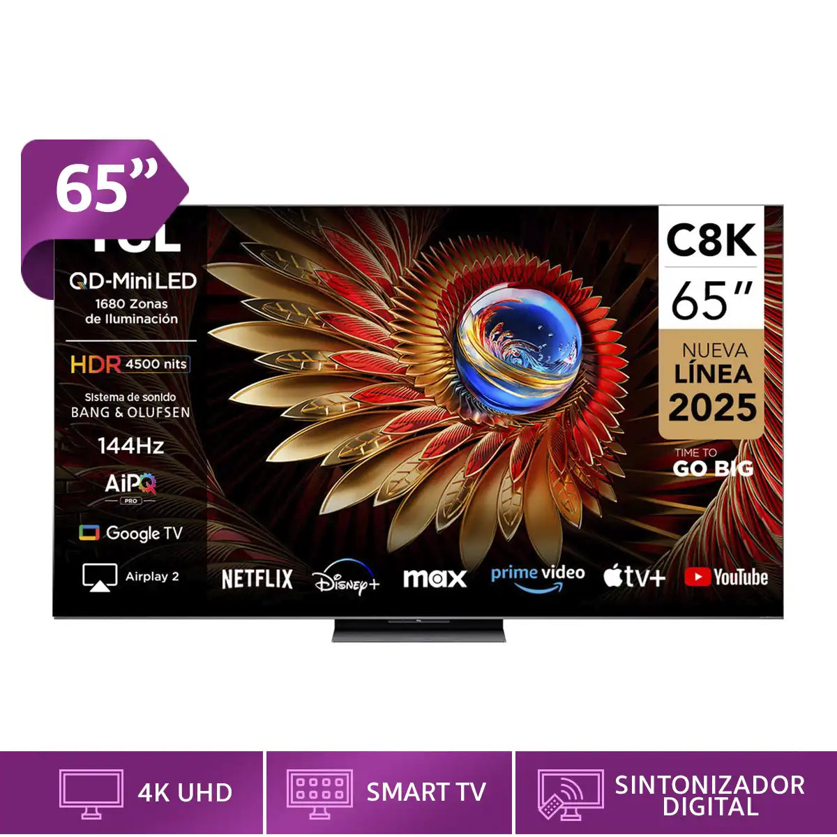 SMART TV TCL QLED MINI LED 4K UHD 65” 65C8K - 1