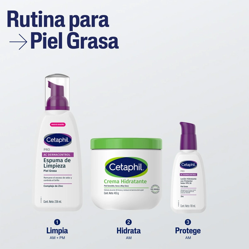 ESPUMA LIMPIADORA FACIAL PIEL GRASA PRO AC CETAPHIL 236 ML - 9