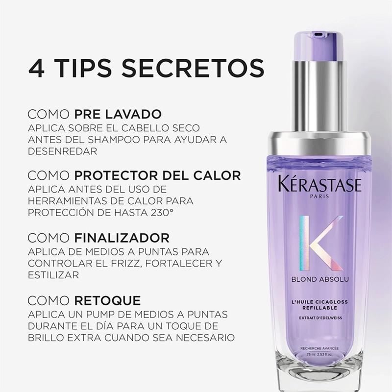 RECARGA ACEITE HIDRATANTE KÉRASTASE BLOND ABSOLU L'HUILE CICAGLOSS 75ML  - 8