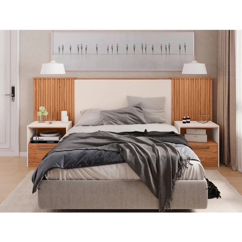 RESPALDO DECOCASA LUCILA 1.5 PLAZAS + VELADOR BEIGE - 2