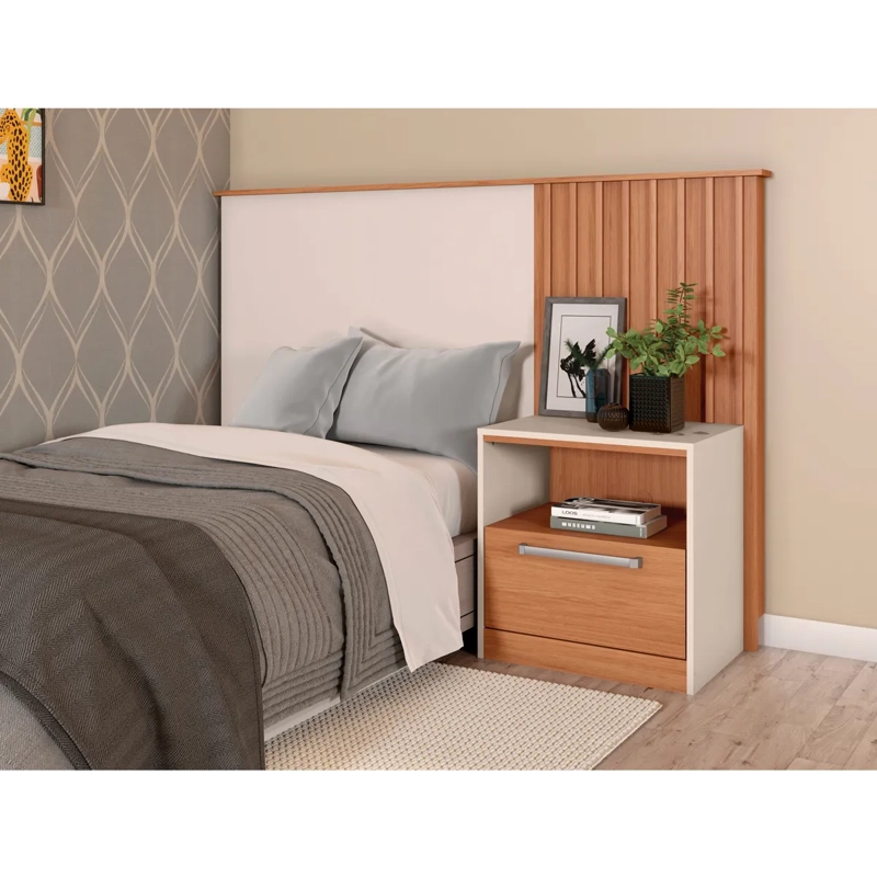 RESPALDO DECOCASA LUCILA 1.5 PLAZAS + VELADOR BEIGE - 3