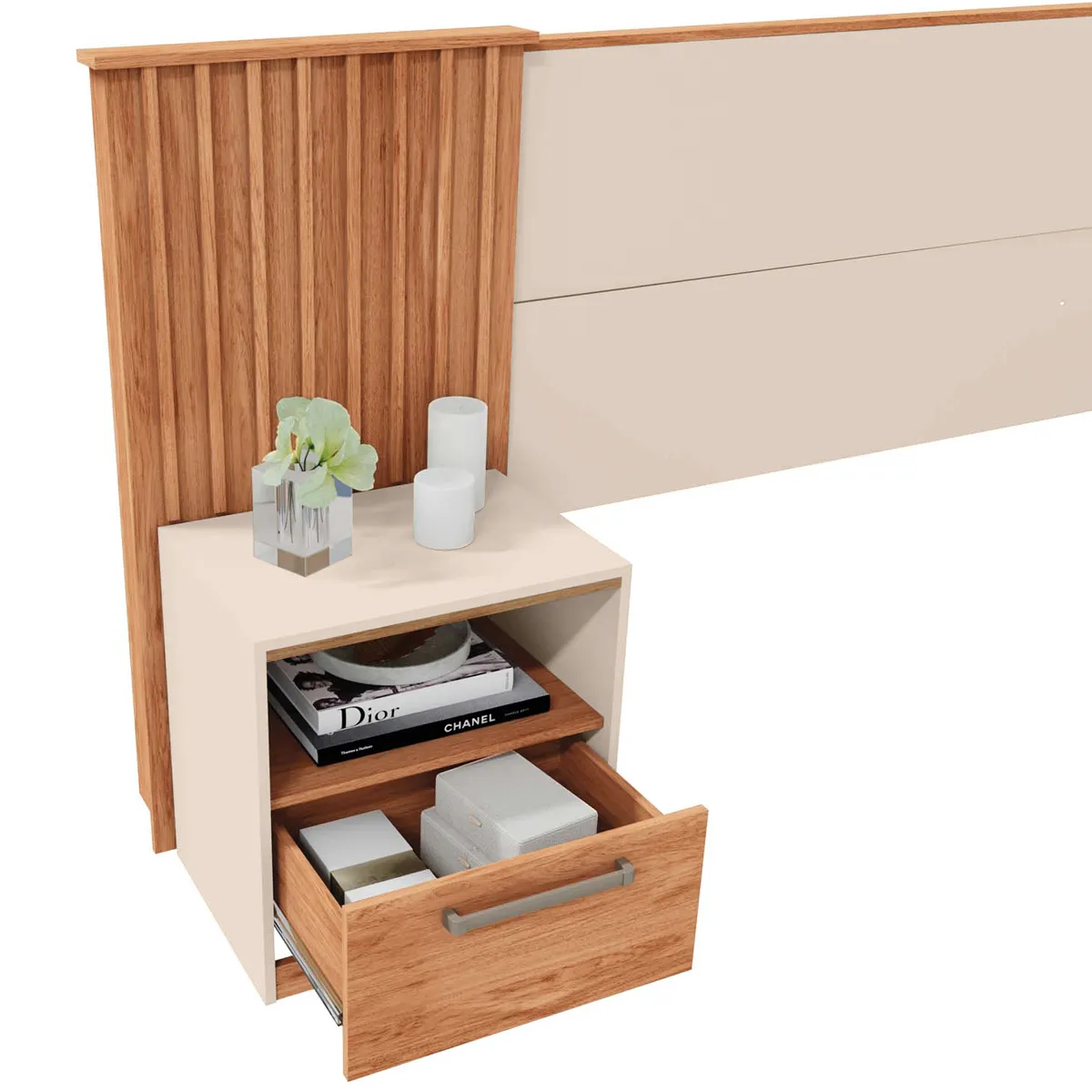 RESPALDO DECOCASA LUCIUS KING/SÚPER KING + 2 VELADORES BEIGE - 2