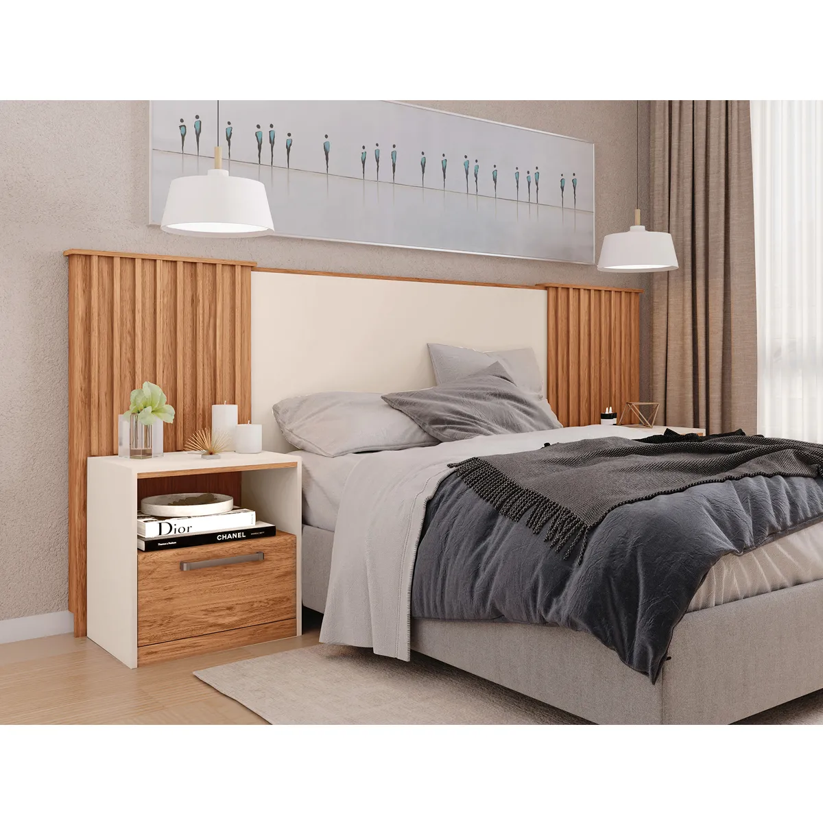 RESPALDO DECOCASA LUCIUS KING/SÚPER KING + 2 VELADORES BEIGE - 4