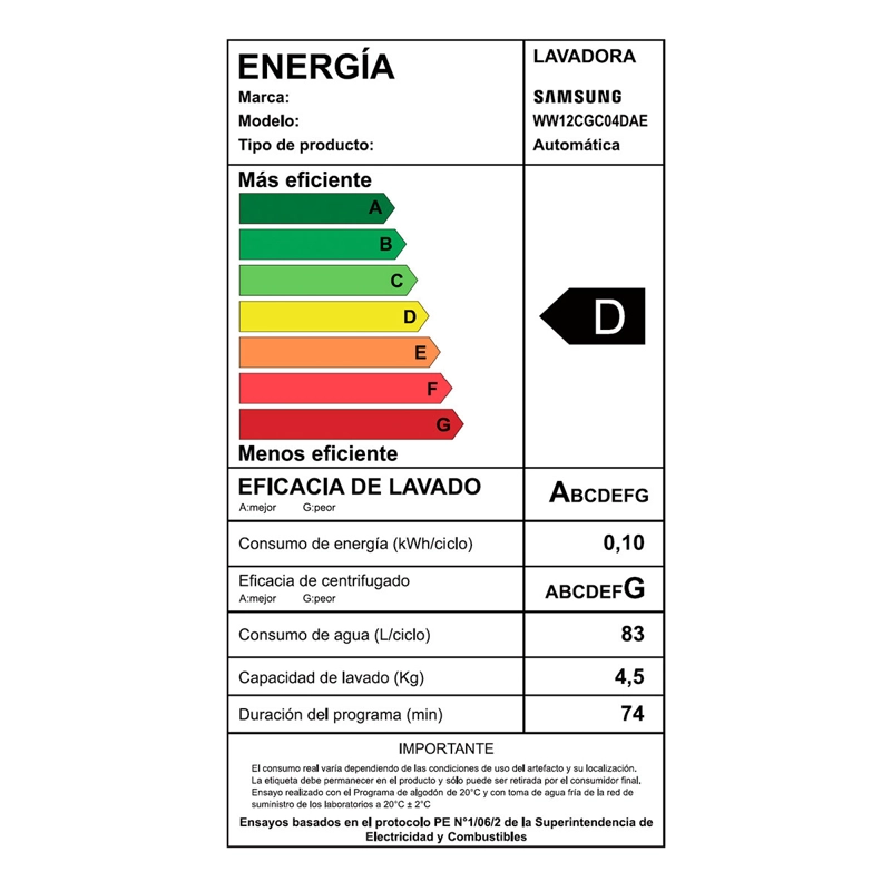 LAVADORA CARGA FRONTAL SAMSUNG WW12CGC04DAE 12KG BLANCO - 9