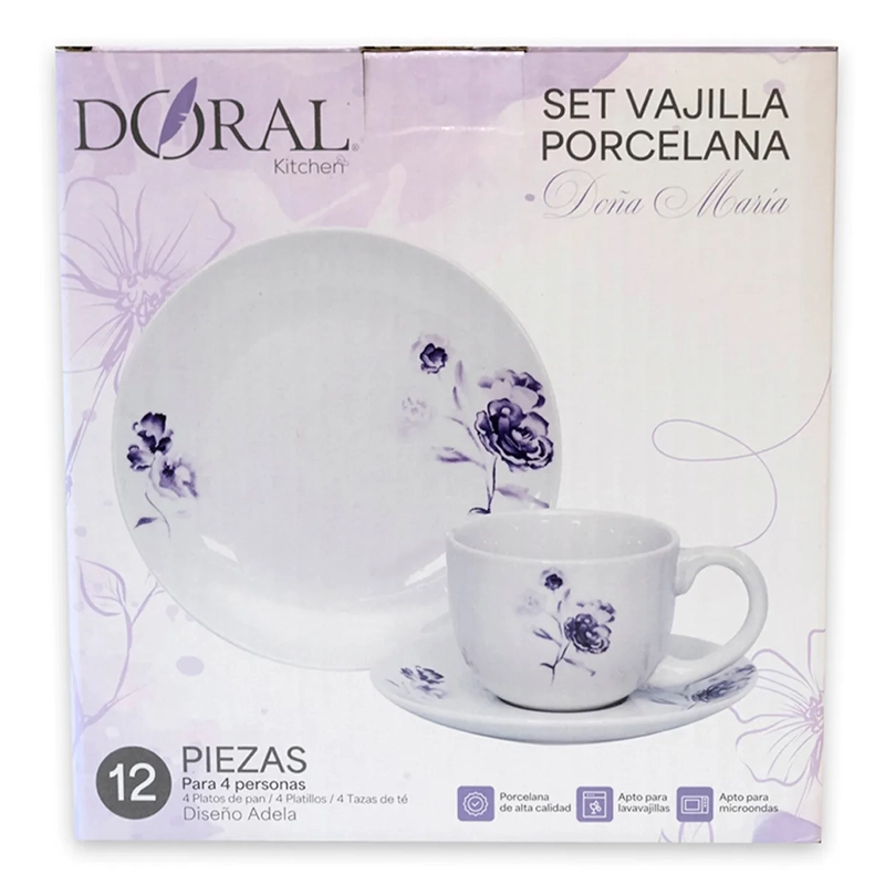 JUEGO DE VAJILLA DORAL ADELA PORCELANA 12 PZS - 3