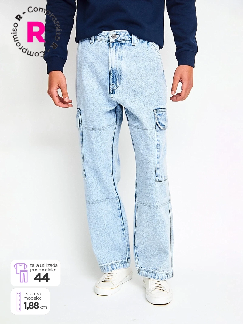 JEANS HOMBRE INDEX ALGODÓN BAGGY CARGO - 1