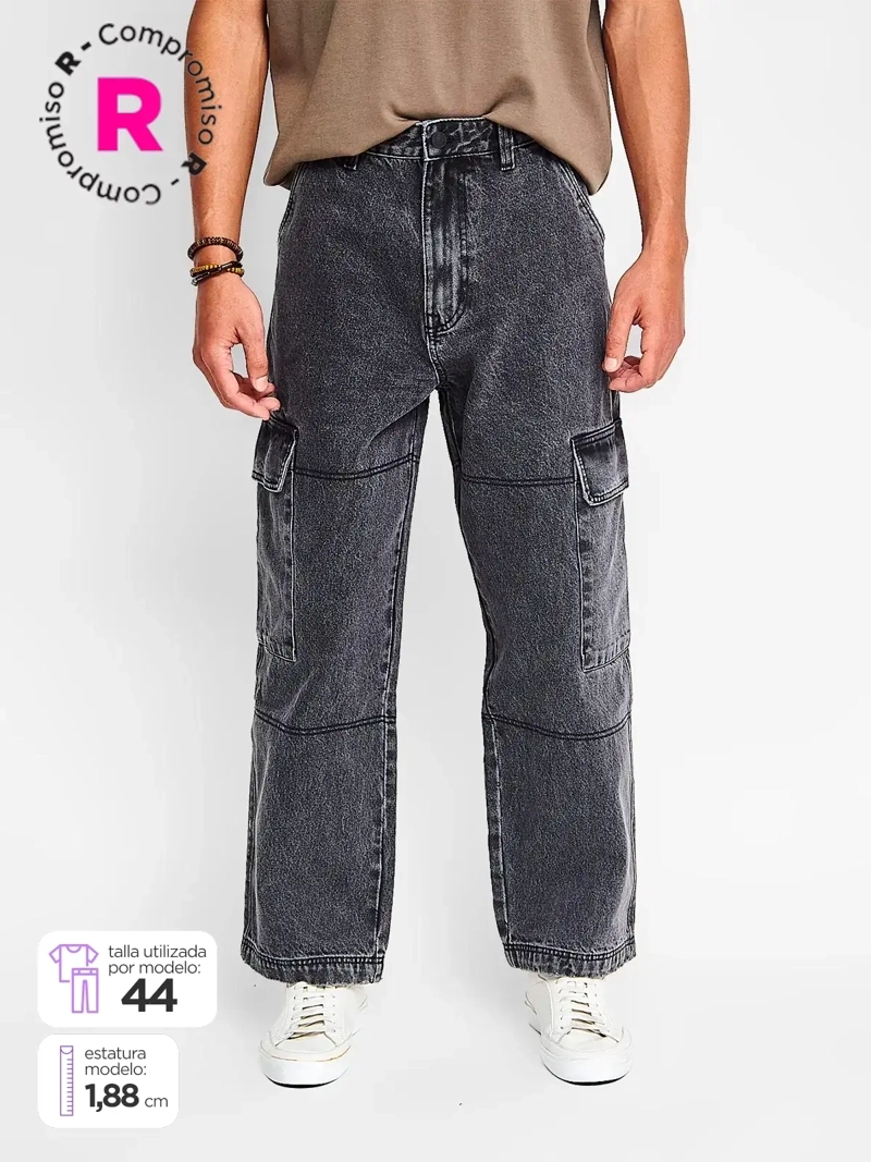 JEANS HOMBRE INDEX ALGODÓN BAGGY CARGO - 1