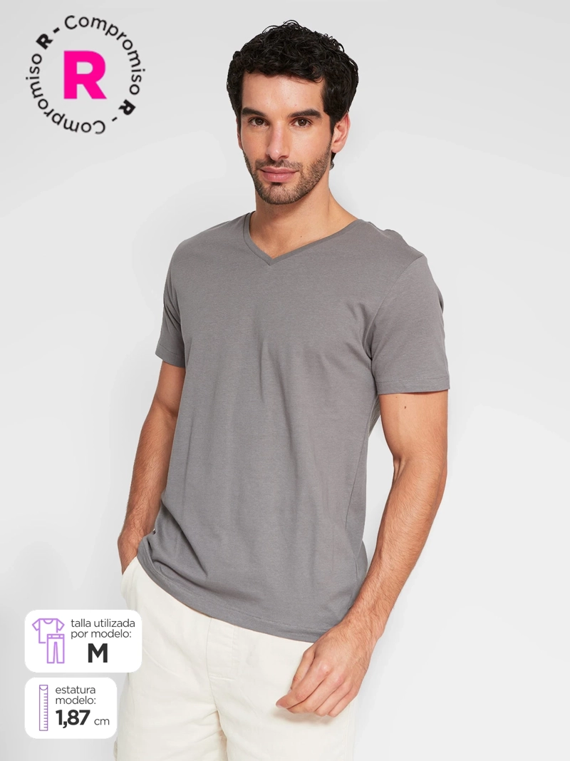 POLERA HOMBRE INDEX ALGODÓN CUELLO EN V MANGA CORTA