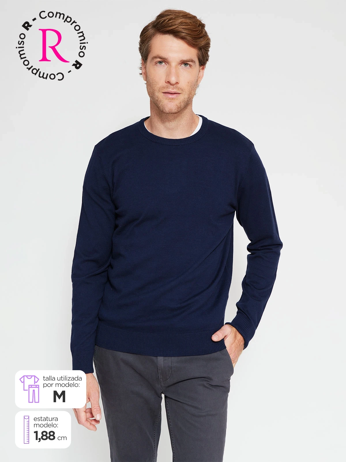 SWEATER HOMBRE KENNETH STEVENS ALGODÓN CUELLO REDONDO BÁSICO - 1