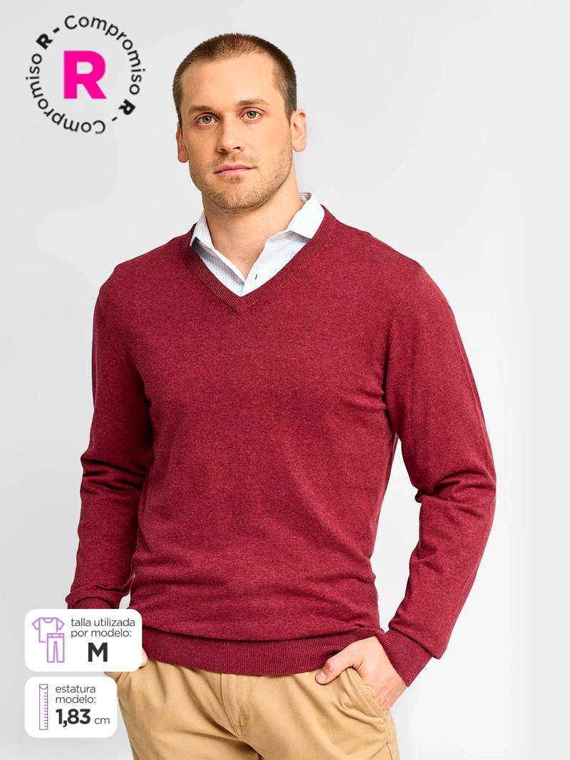 SWEATER HOMBRE KENNETH STEVENS ALGODÓN CUELLO EN V BÁSICO - 1