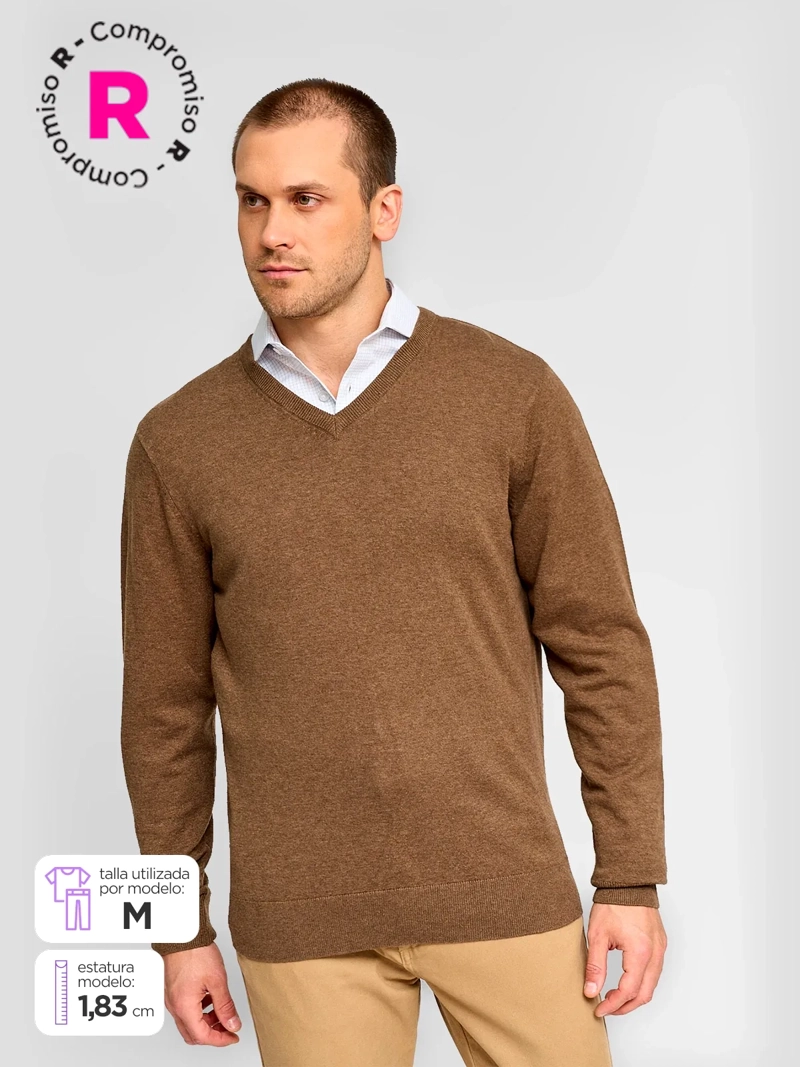 SWEATER HOMBRE KENNETH STEVENS ALGODÓN CUELLO EN V BÁSICO - 1