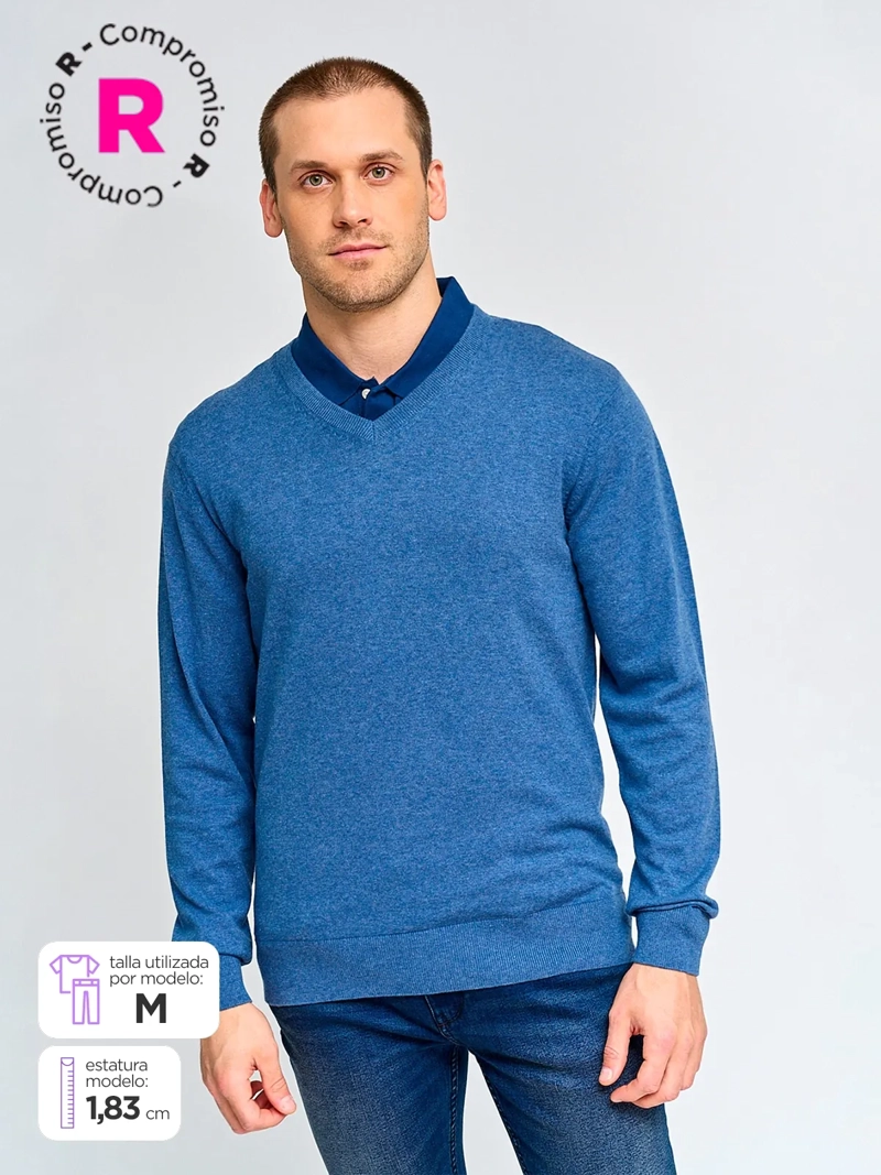 SWEATER HOMBRE KENNETH STEVENS ALGODÓN CUELLO EN V BÁSICO - 1