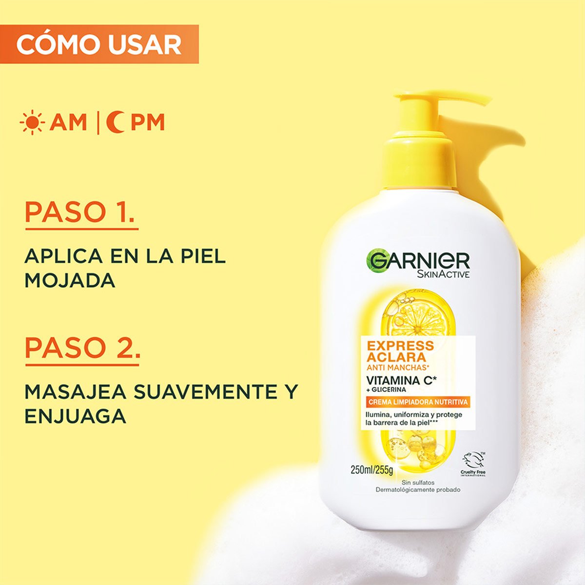 LIMPIADOR FACIAL GARNIER EXPRESS ACLARA ANTI MANCHAS 250 ML - 3