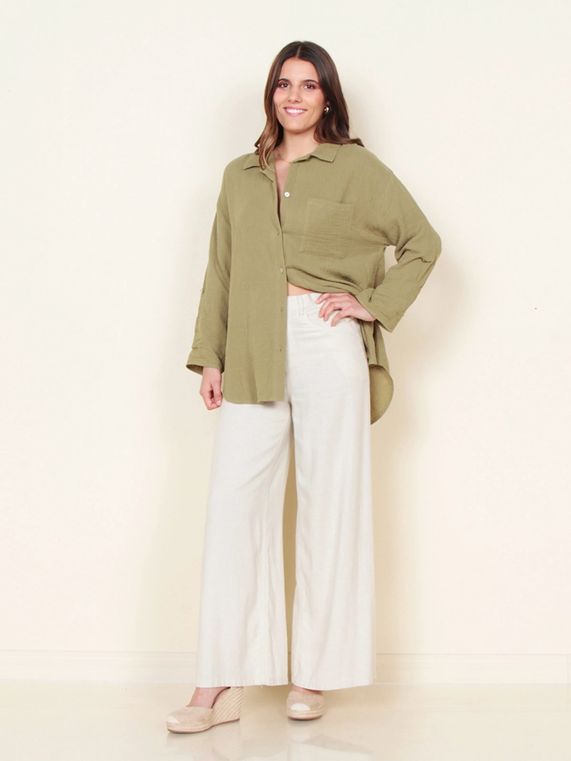 BLUSA MUJER WADOS MANGA LARGA ABOTONADA CON BOLSILLO - 1