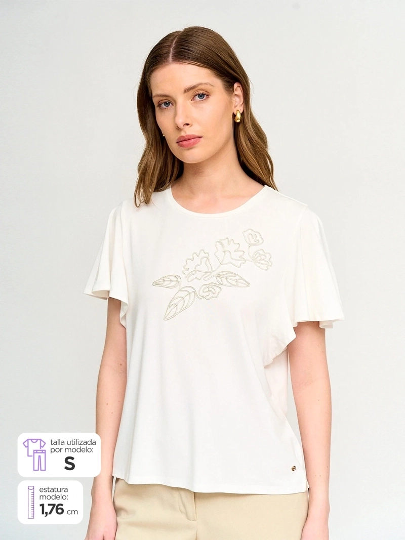 POLERA MUJER CACHAREL MANGA CORTA BORDADO - 1