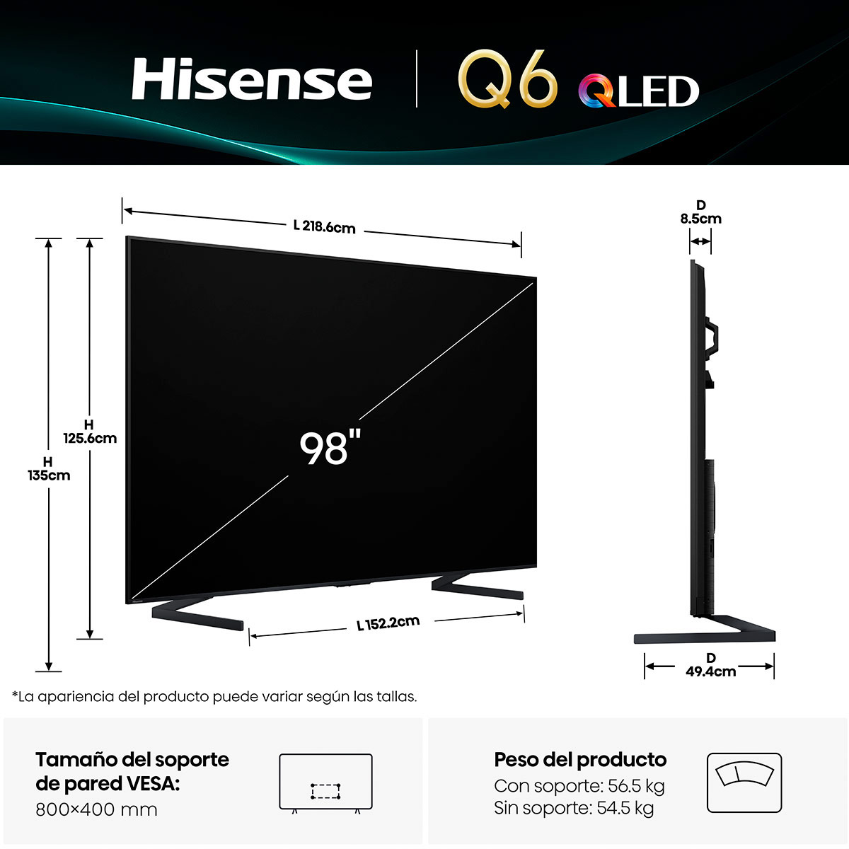 SMART TV HISENSE QLED 4K UHD 98” 98Q6QG - 3