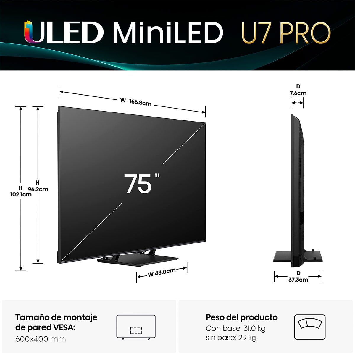 SMART TV HISENSE MINI LED 4K UHD 75” 75U7QG PRO - 3