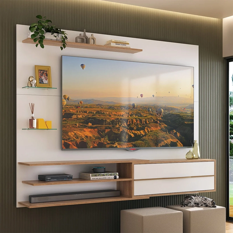 RACK TV BE DESIGN PARED BE 65" BLANCO/MIEL - 2