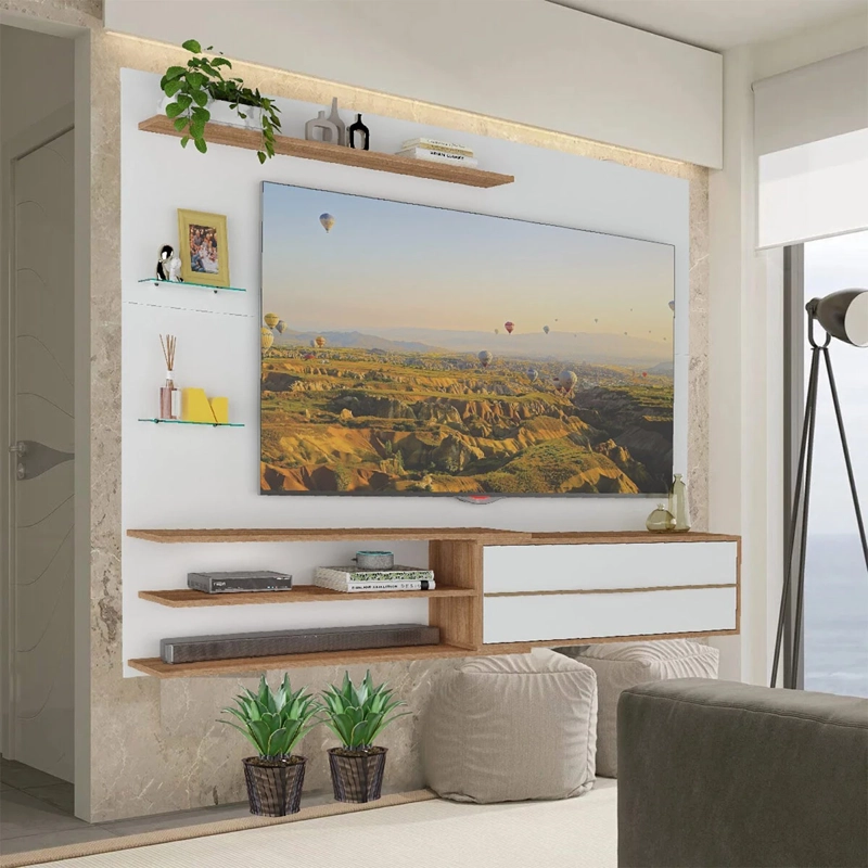 RACK TV BE DESIGN PARED BE 65" BLANCO/MIEL - 5