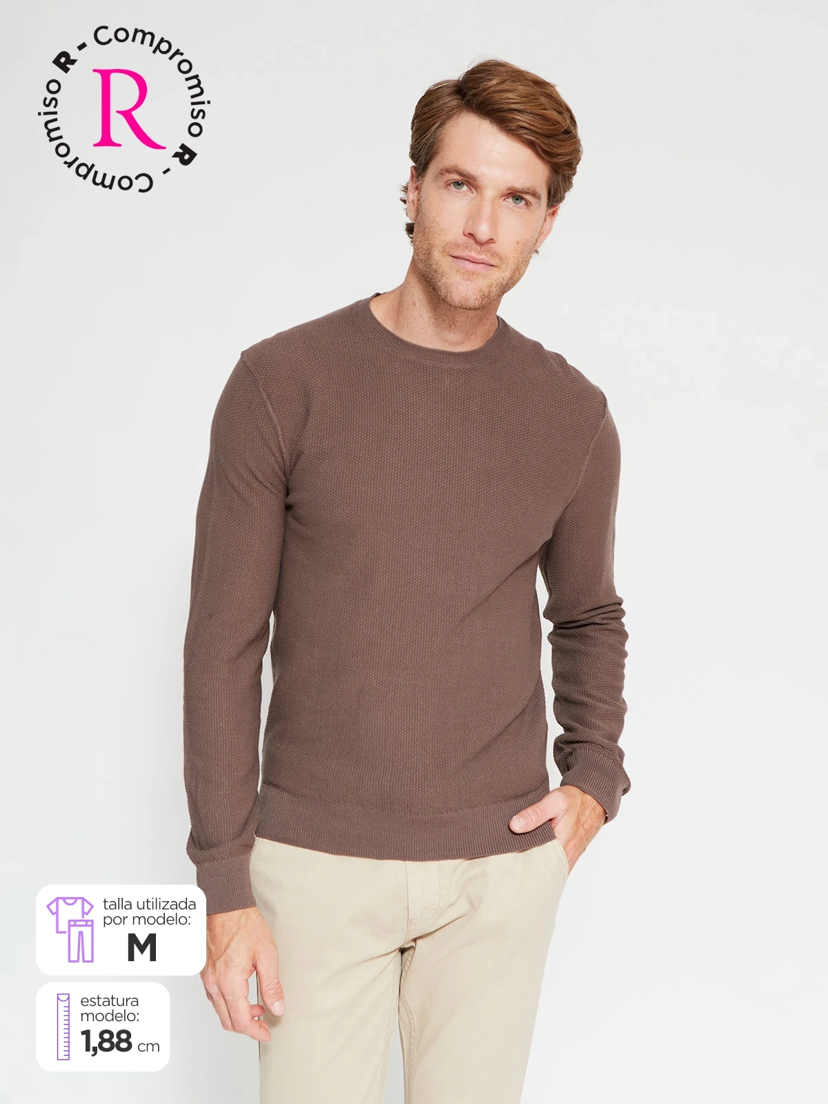 SWEATER HOMBRE CACHAREL ALGODÓN CUELLO REDONDO BÁSICO TEXTURA